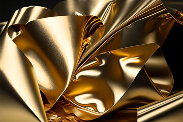 Sumptuous texture of crumpled and mixed gold leaves forming an opulent, golden background. Perfect for creating luxurious visuals or evoking wealth and luxury. Generative AI