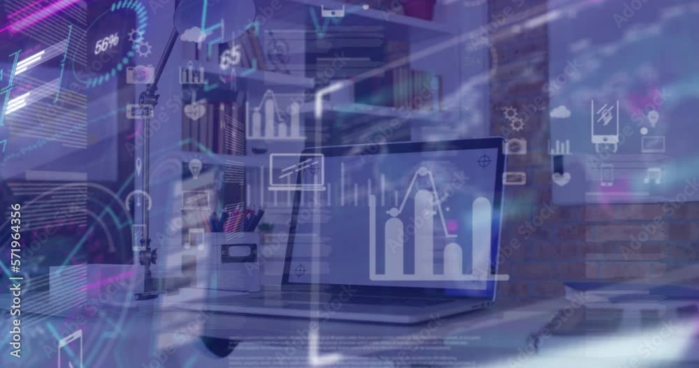 Poster animation of computing data processing over laptop