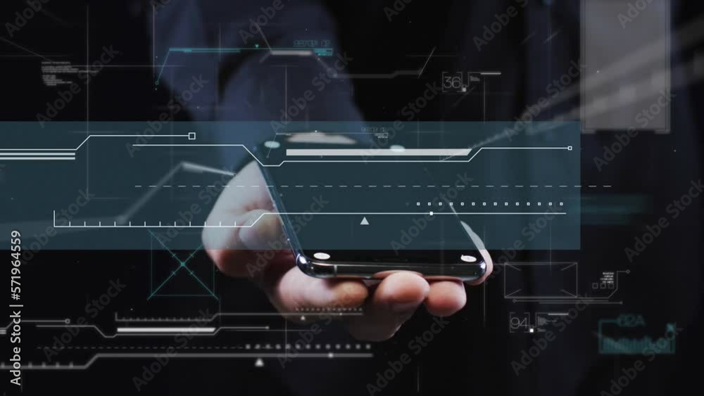 Poster animation of computing data processing over man using smarpthone