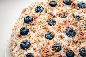Cake with blueberries on the plate