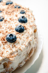Cake with blueberries on the plate