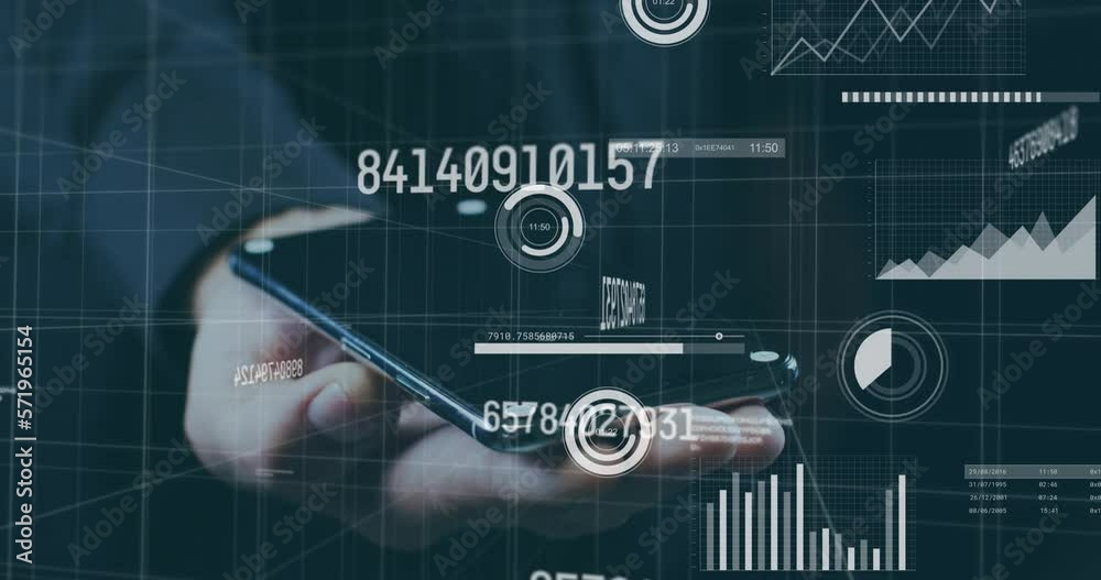 Poster animation of computing data processing over man using tablet