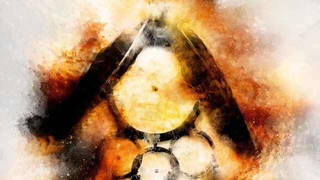 dream catcher with eagle and raven feathers in cosmic space. Loop Animation.