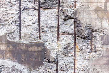 old wall background with concrete and rusty metal