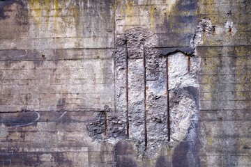 old wall background with concrete and rusty metal