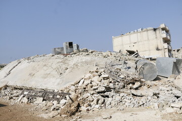 Turkey and Syria earthquake. Ruined houses after a strong earthquake.