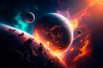 Obraz na płótnie Canvas Space, planets collided. AI generative.