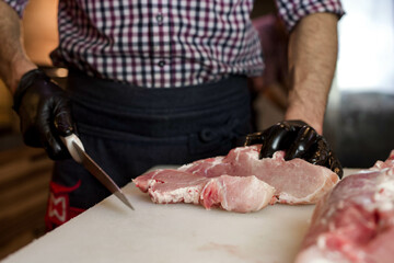 Fresh pork, lamb and beef meat on butchery