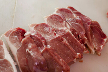 Fresh pork, lamb and beef meat on butchery