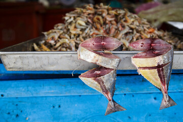 dried fish in georgetown's market in malaysia