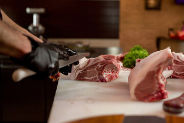 Fresh pork, lamb and beef meat on butchery