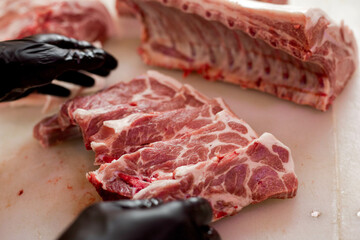 Fresh pork, lamb and beef meat on butchery