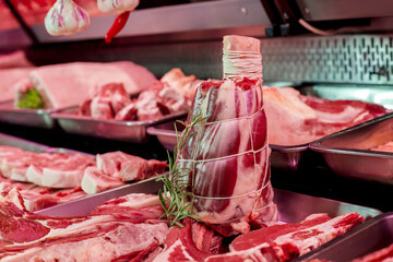 Fresh pork, lamb and beef meat on butchery