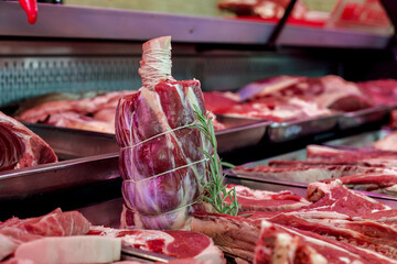 Fresh pork, lamb and beef meat on butchery