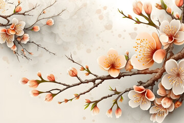 Blossoming apricot tree branches with copy space web banner spring time made with Generative AI	
