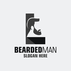 Letter L Bearded Man Logo Design Template Inspiration, Vector Illustration.