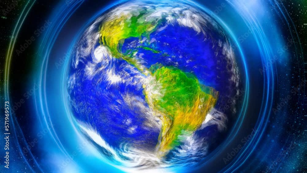 Fototapete planet earth in light circle, cosmic space background. elements of this image furnished by nasa. loo