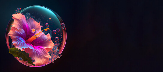 a beautiful hisbiscus flower swimming in translucent water generative ai