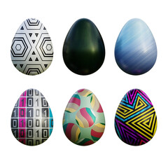 Realistic 3d easter eggs in abstract seamless vector fantasy lines patterns