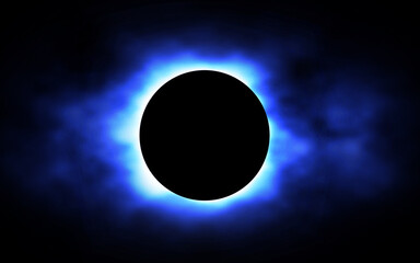 Blue Eclipse Lunar Animation in Galaxy Background. Animated purple Solar Eclipse Phenomenal Event of Moon, Sun and Earth Planet. Space View