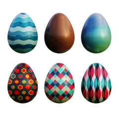 Realistic 3d easter eggs in abstract seamless vector fantasy lines patterns