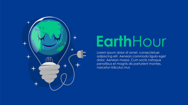 earth hour banner template with globe in off light bulb illustration
