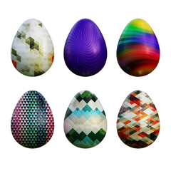 Realistic 3d easter eggs in seamless geometric vector patterns