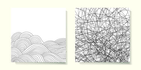 Set of abstract hand drawing, line art, outline, doodles, waves, grunge pattern vector illustration background.