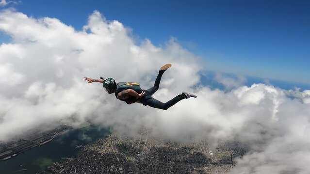 Skydiving over the Santos Port, S&atilde;o Paulo state, Brazil.