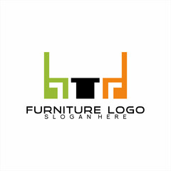 Furniture logo design with minimalist tables and chairs.