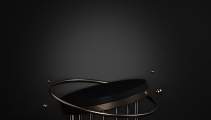 Fashion product background and stand black podium display with blank backdrops.