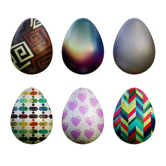 Realistic 3d easter eggs in seamless geometric vector patterns