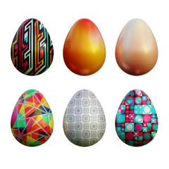 Realistic 3d easter eggs in abstract seamless vector fantasy lines patterns