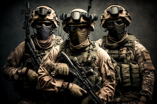Elite Special Forces Military Unit Holding Rifles, For Tactical Gear, Ready For Battle