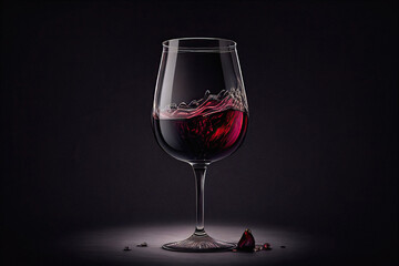 Calice di vino rosso in vetro su fondo scuro e luce soffusa