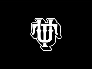 TU initial letter, TU Monogram, for tattoo shop, streetwear or brand logo icon business, with isolated black background
