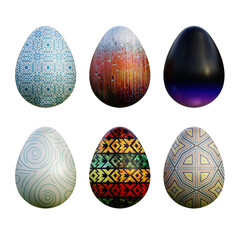 Realistic 3d easter eggs in abstract seamless vector fantasy lines patterns