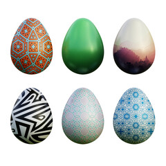 Realistic 3d easter eggs in abstract seamless vector fantasy lines patterns