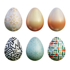 Realistic 3d easter eggs in seamless colored gradient patterns