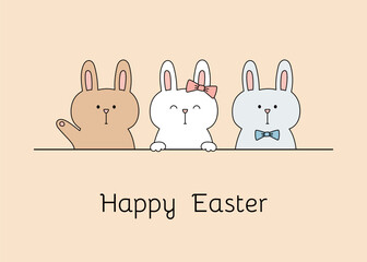 Easter greeting card with cute bunnies. Template for postcard, greeting card, invitation, poster, banner