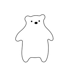 Vector isolated cute cartoon doodle simplest bear with eyes and nose shape colorless black and white contour line easy drawing