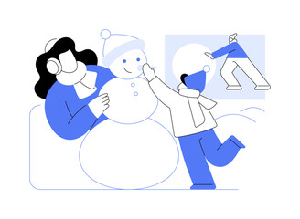 Building a snowman abstract concept vector illustration.