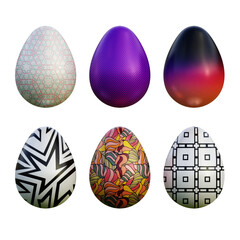 Realistic 3d easter eggs in abstract seamless vector fantasy lines patterns