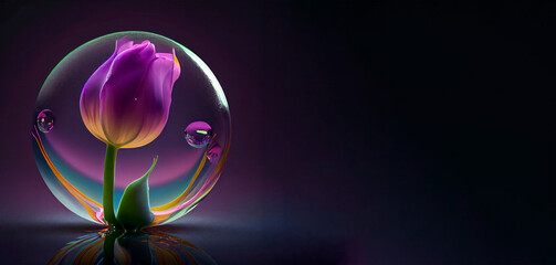  a beautiful purple tulip flower swimming in translucent pink water generative ai