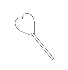 Vector isolated one single heart shape lolly pop candy on a stick colorless black and white contour line easy drawing
