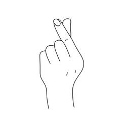Vector isolated one hand gesture korean fingers heart symbol like love colorless black and white contour line easy drawing