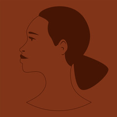 African woman face silhouette. Young attractive modern female profile sign 