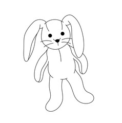 Vector isolated one single teddy rabbit bunny hare soft textile toy colorless black and white contour line easy drawing