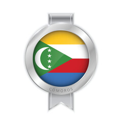 Flag of Comoros Silver Medal Vector. Realistic 3d silver trophy award medals for winner. Honor prize. Realistic illustration.