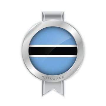 Flag of Botswana Silver Medal Vector. Realistic 3d silver trophy award medals for winner. Honor prize. Realistic illustration.